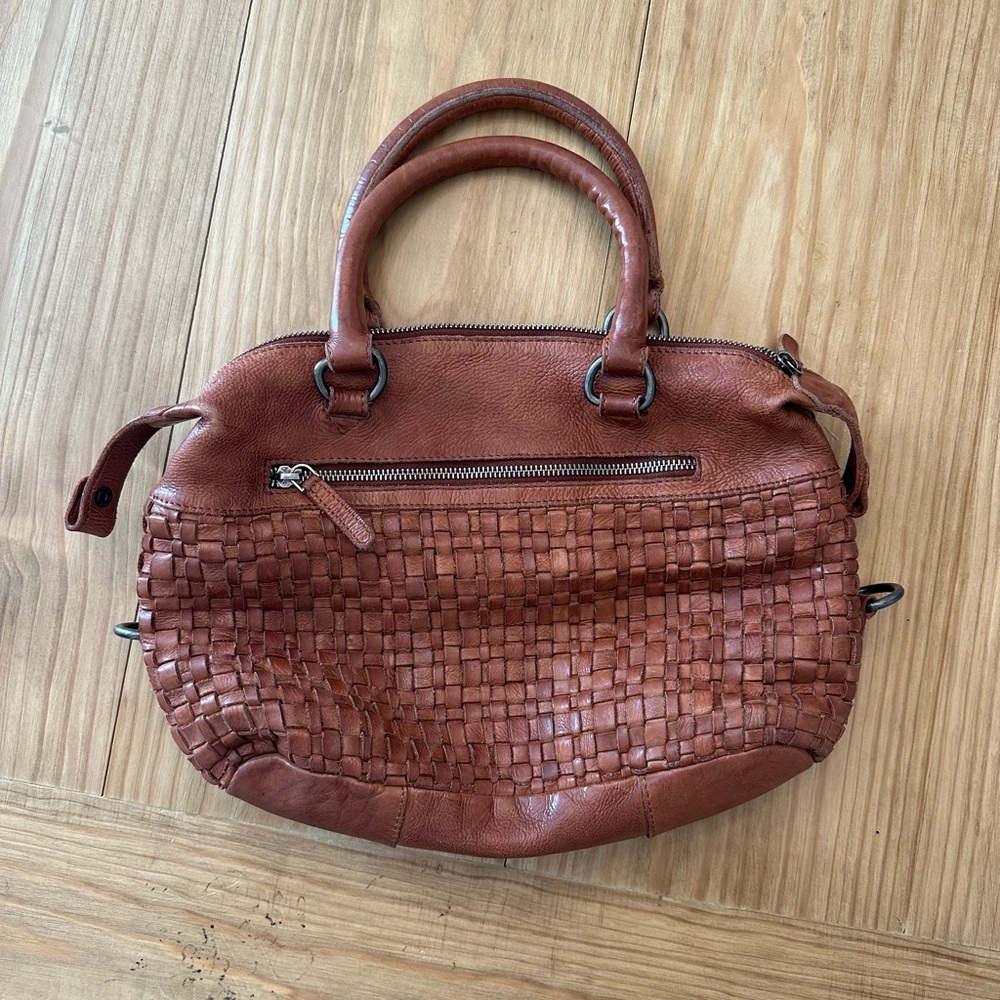 Chic Tan Woven Leather Satchel